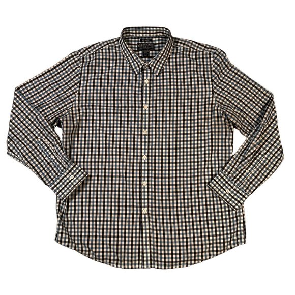 American Rag Shirt Men's Long Sleeve Button Up Oxford Plaid Blue Black White 2XL - Picture 1 of 11